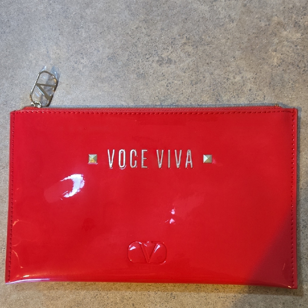 Valentino Voce Viva Shiny Patent Red Zipper Travel Envelope Pouch